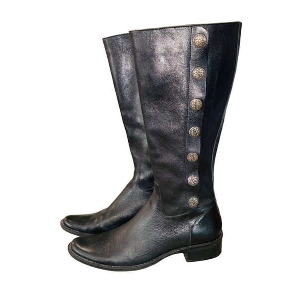 Nicole Womens Black Leather Knee-High Silver Concho Riding Western Boots 7.5 - Picture 2 of 11